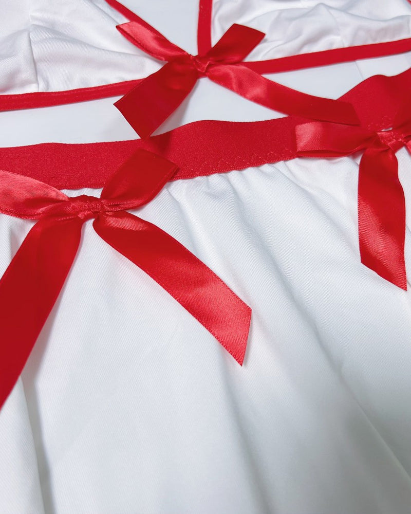 Sexy Female Nurse Role Play Bow Uniform Pajamas Set