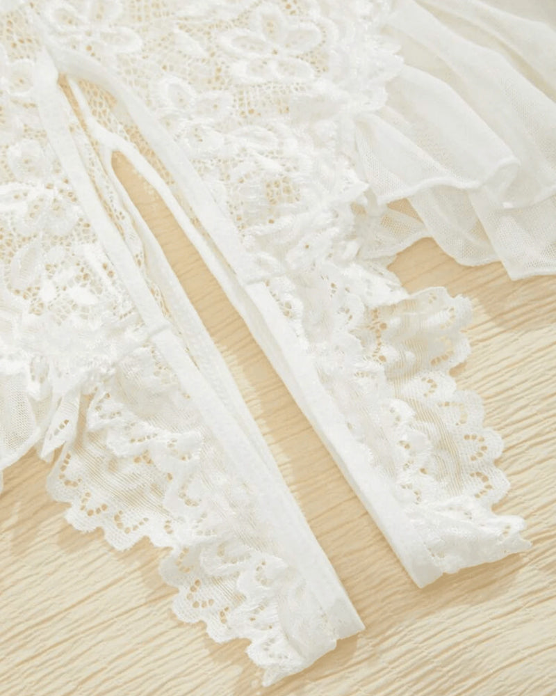 Conjunto Sexy de Pijama de Una Pieza de Encaje Hueco con Tirantes y Crotch Abiert