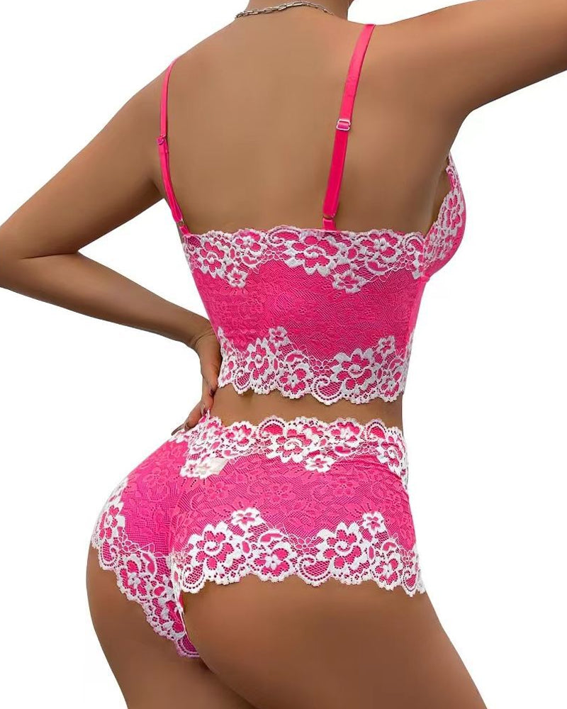 Conjunto de Ropa Interior Sexy de Encaje con Bloques de Color