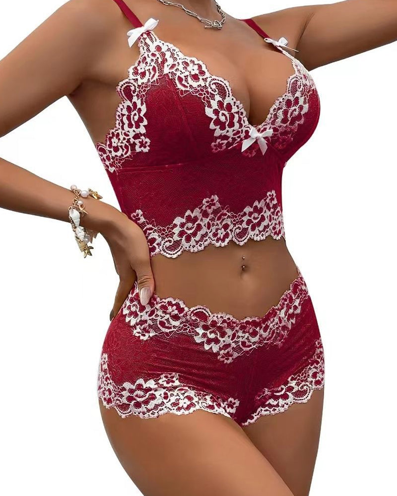 Conjunto de Ropa Interior Sexy de Encaje con Bloques de Color