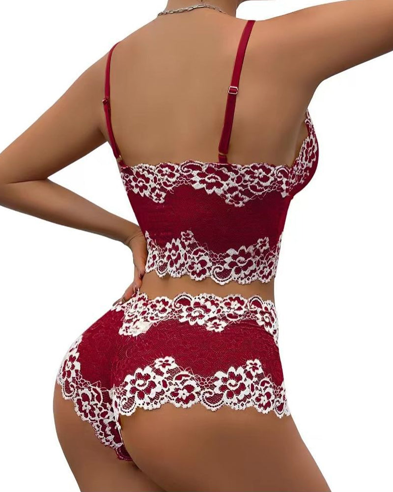 Conjunto de Ropa Interior Sexy de Encaje con Bloques de Color