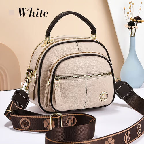 Classic Multifunctional Compartments Adjustable Wide Shoulder Strap Leather Crossbody Bag