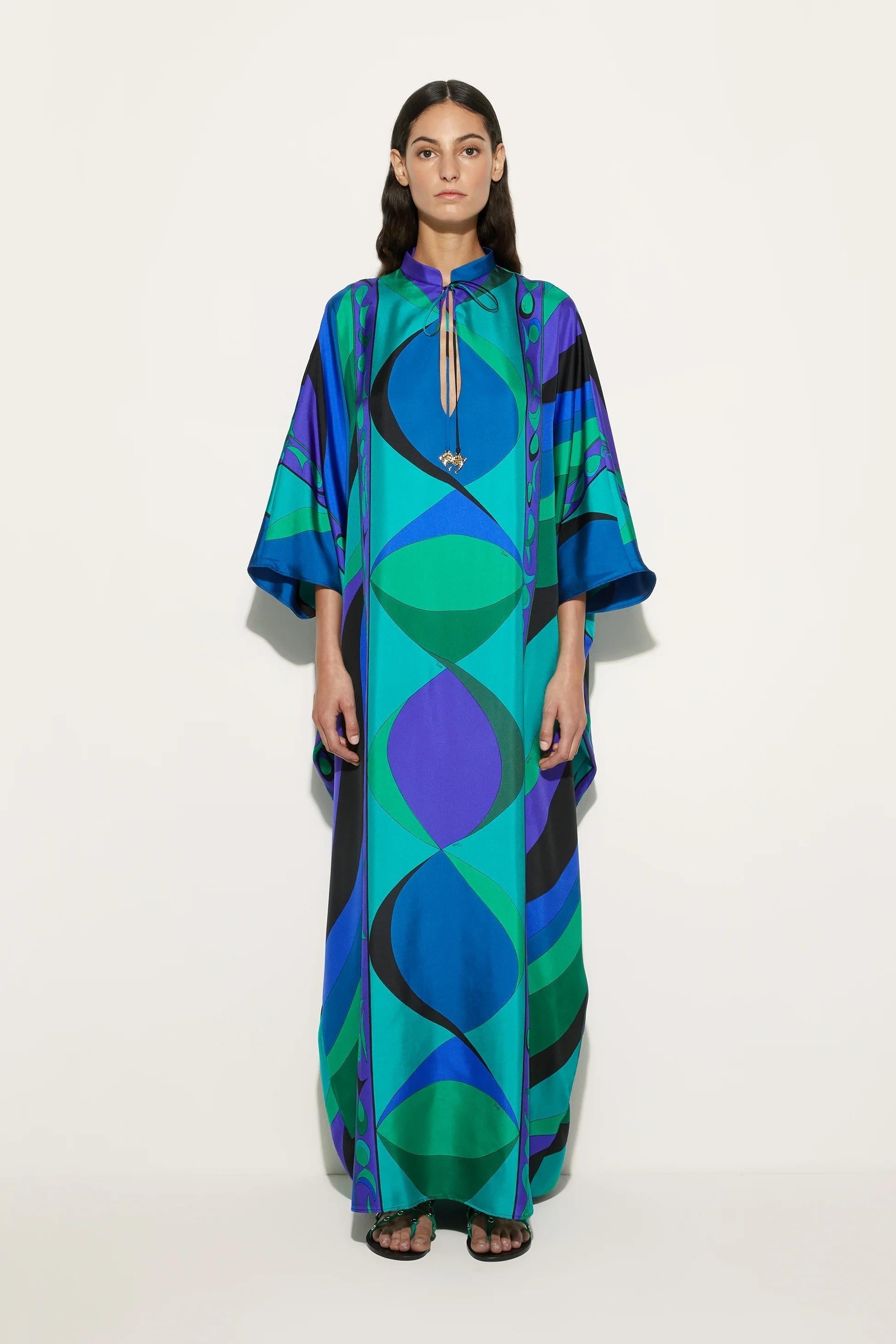 Psychedelic Swirling Iride Satin Kaftan