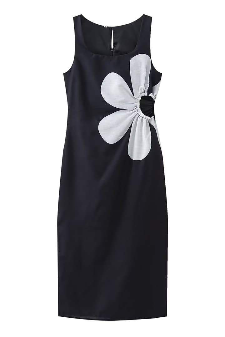 Ophelia Floral Cut-Out Midi Dress – Bold Summer Elegance