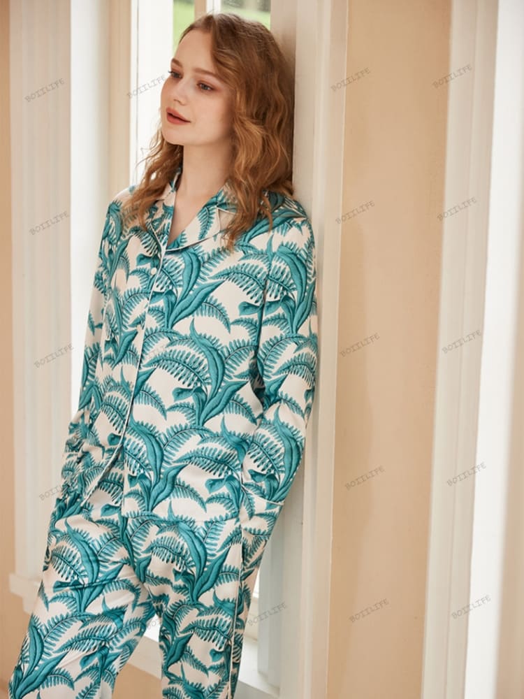 Mimosa Pattern Ice Silk Long Sleeve Casual Wear Set