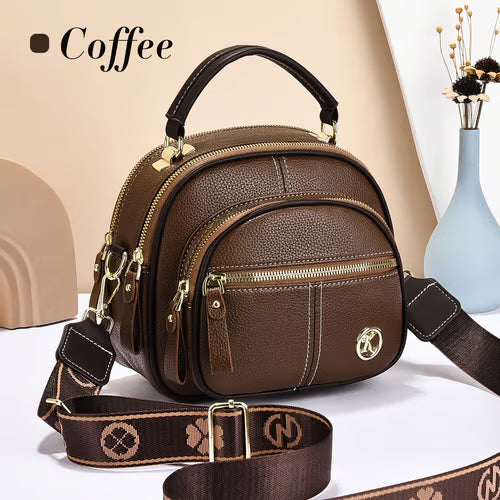 Classic Multifunctional Compartments Adjustable Wide Shoulder Strap Leather Crossbody Bag