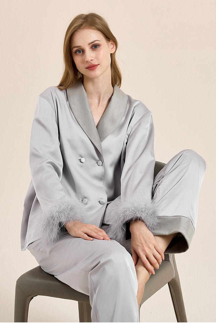 Feather Trim Red Pyjamas Set