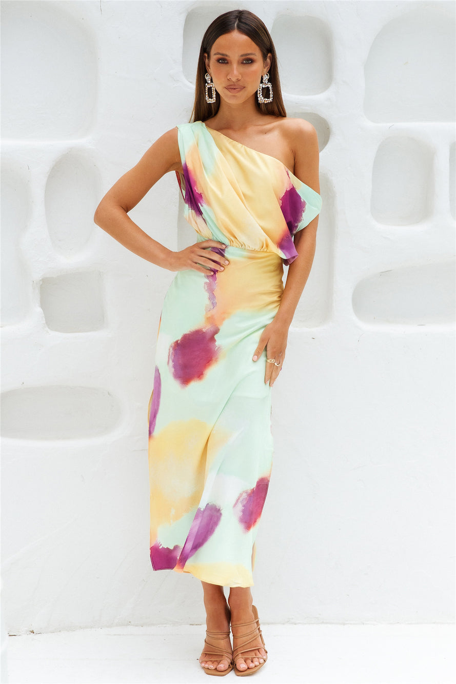 Talk To Me Midi Dress – Asymmetrical Satin Elegance for Special Occasions