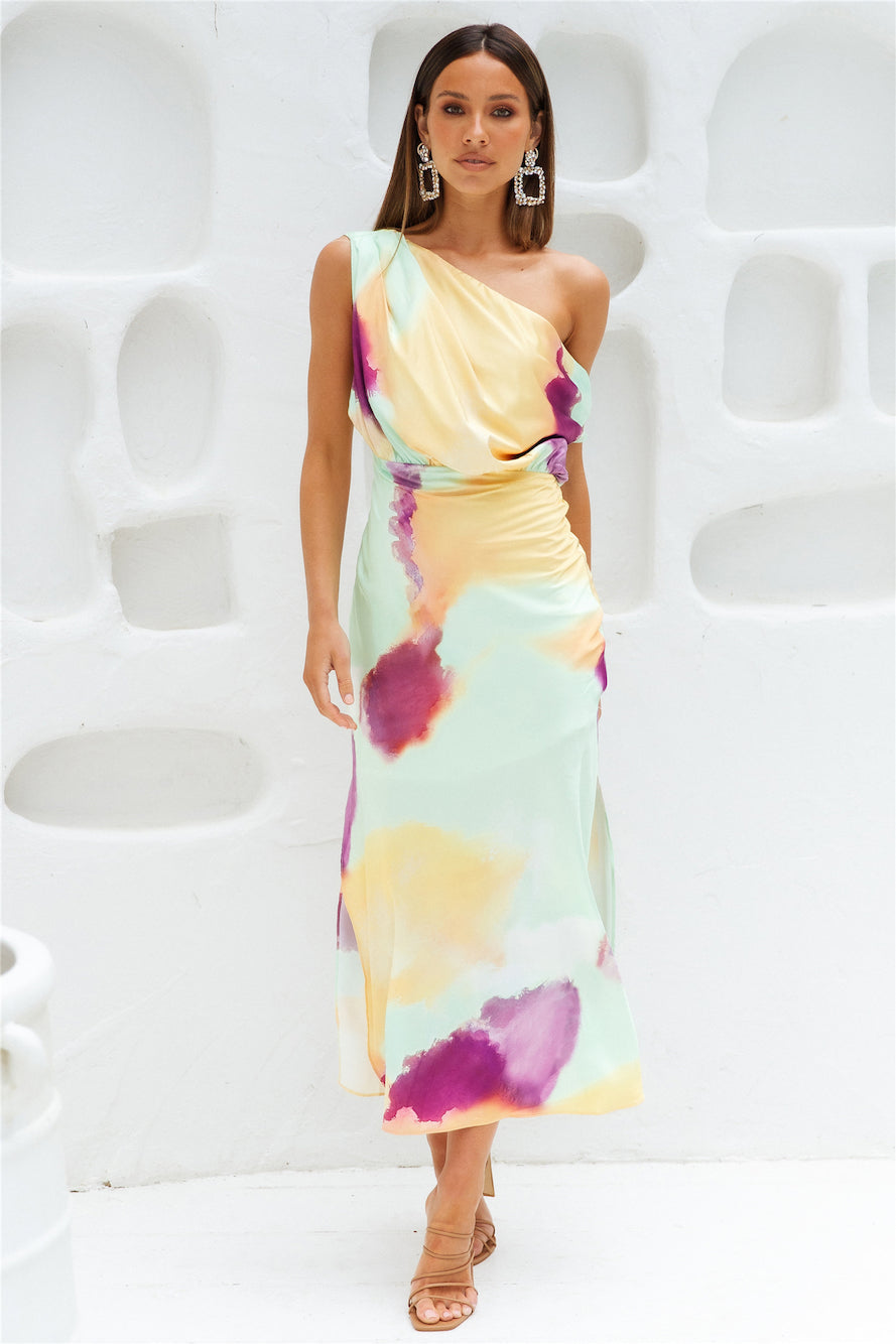 Talk To Me Midi Dress – Asymmetrical Satin Elegance for Special Occasions