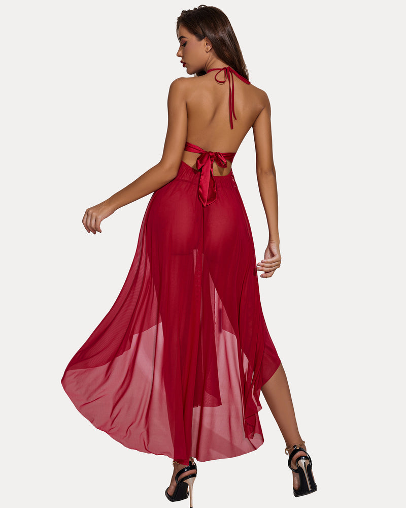 Camisón con Escote Profundo en V Estampado de Leopardo