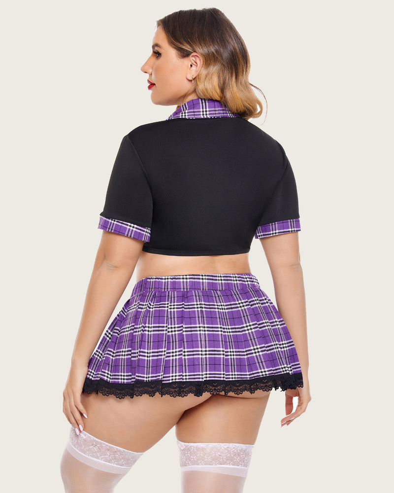 Lencería Escolar Talla Plus con Top Anudado y Mini Falda