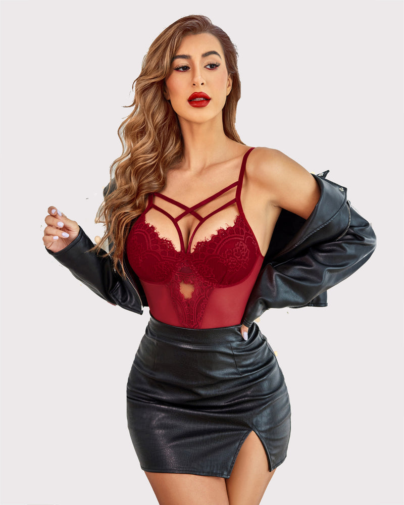 Body de encaje floral sin entrepierna...