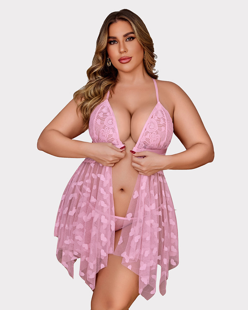 Camisón de Encaje con Abertura Frontal – Talla Grande
