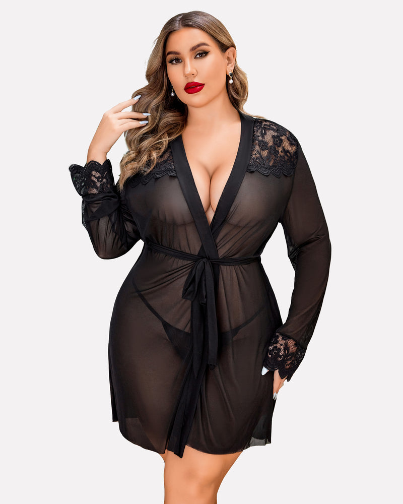 Conjunto de Lencería Exótica de Encaje – Sleepwear Talla Grande