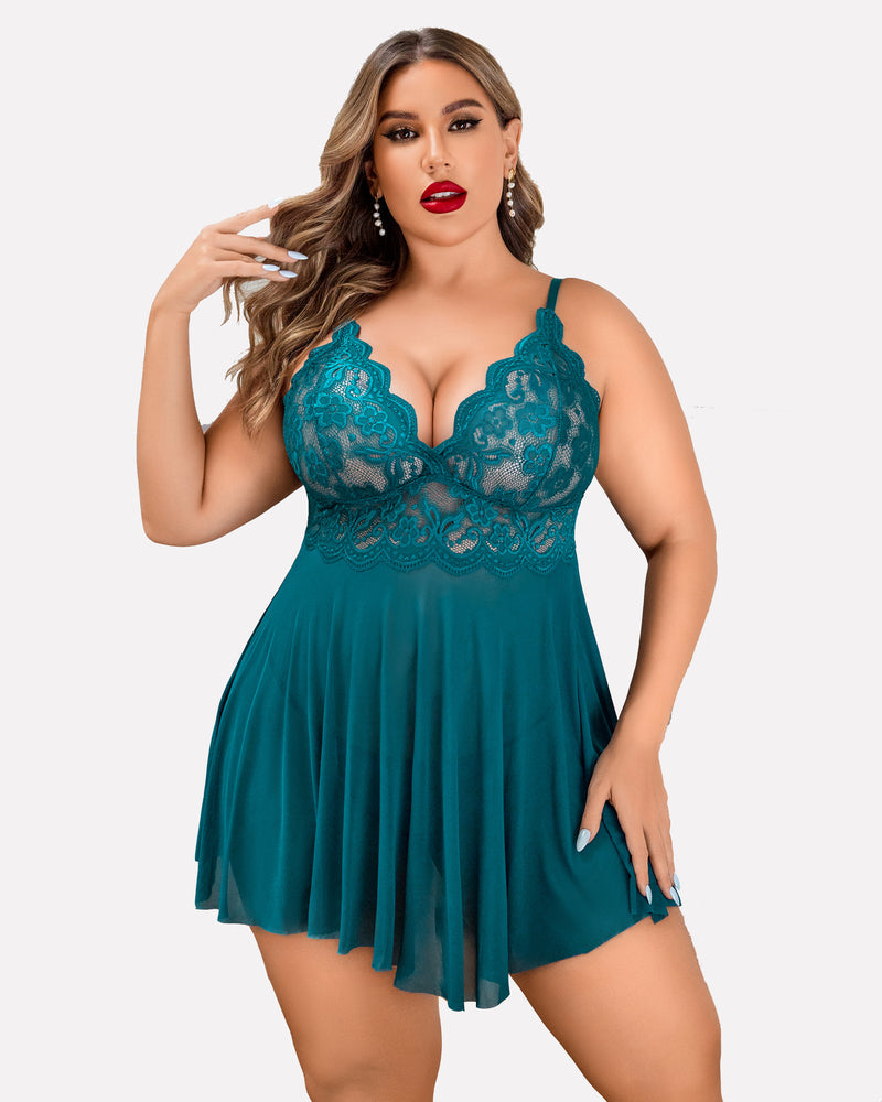 Conjunto de Lencería Exótica de Encaje – Sleepwear Talla Grande