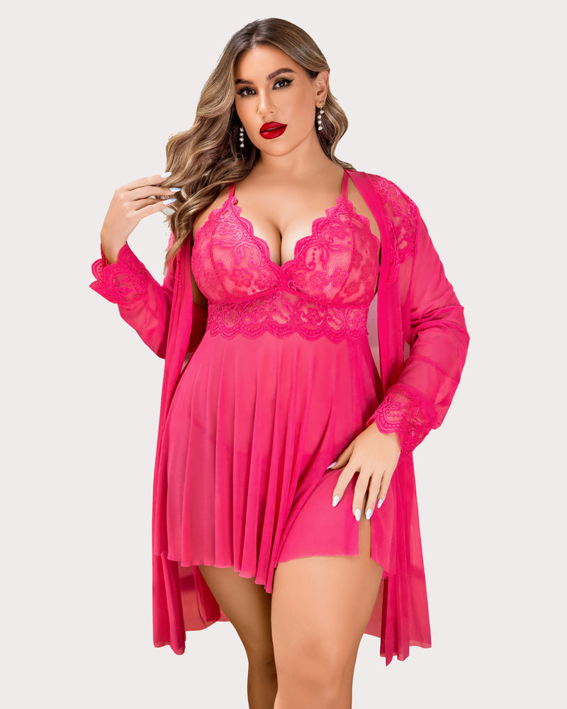 Conjunto de Lencería Exótica de Encaje – Sleepwear Talla Grande