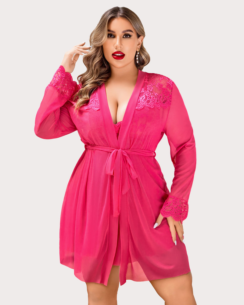 Conjunto de Lencería Exótica de Encaje – Sleepwear Talla Grande