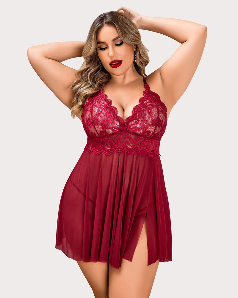 Conjunto de Lencería Exótica de Encaje – Sleepwear Talla Grande