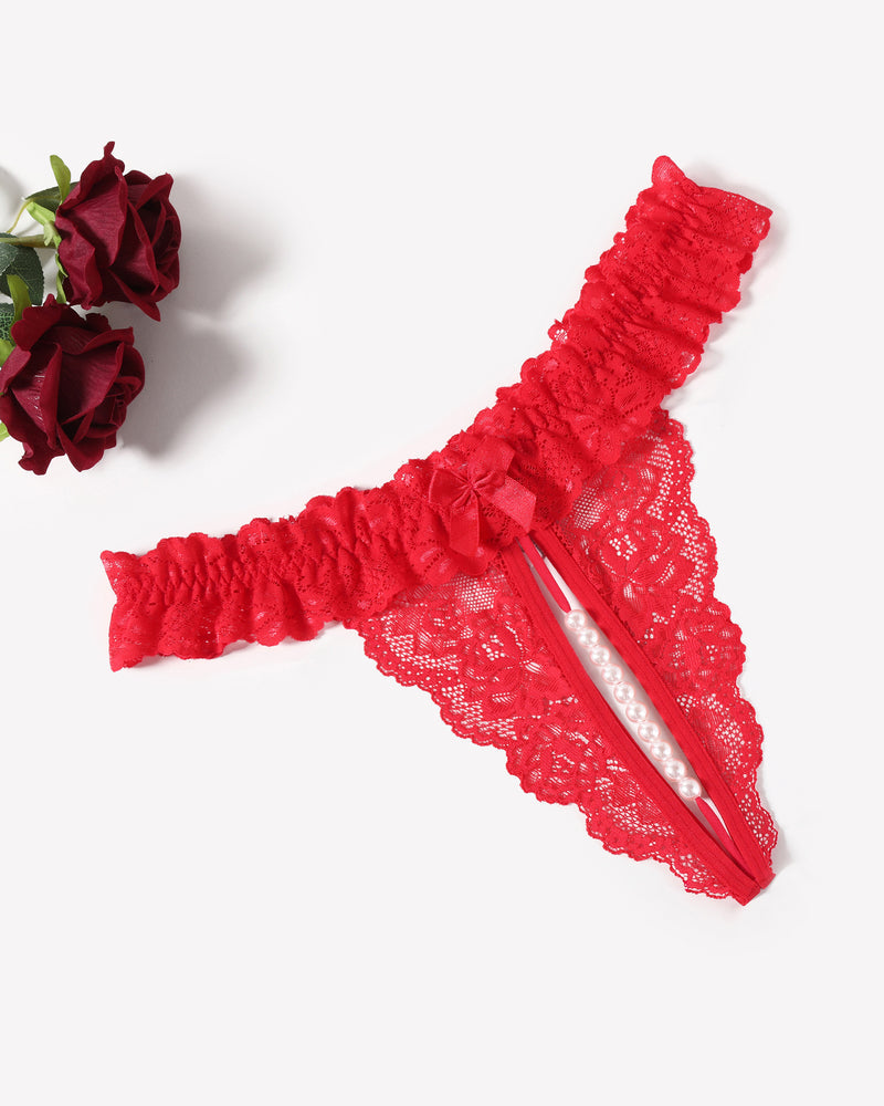 Tangas de encaje de cintura baja con perlas