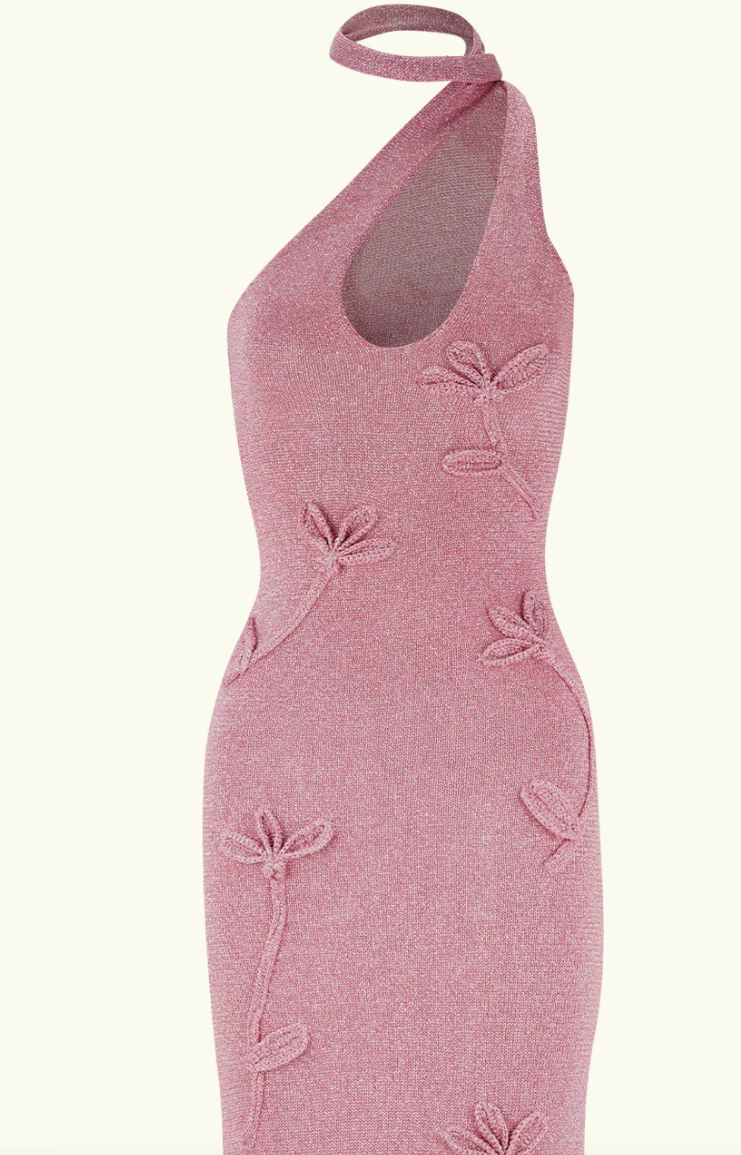 Opal Grace Embellished Knit Gown – Metallic Floral Bodycon Maxi