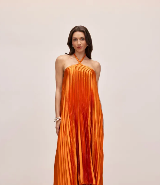 Kyla - Chic Pleated Halter Neck Maxi Dress