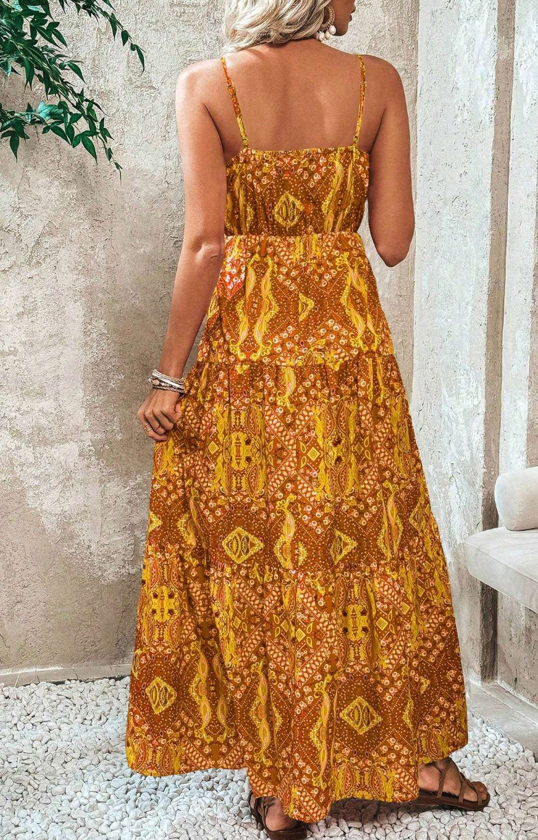 Wren - Boho Spaghetti Strap V-Neck Maxi Dress