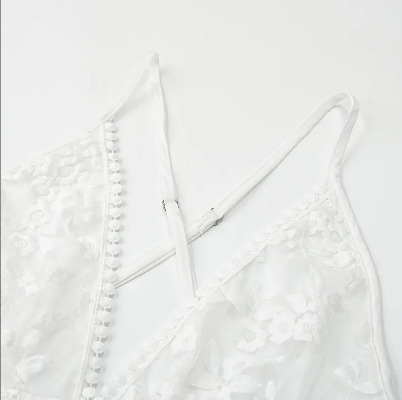 V Neck Backless Lace Long Dress