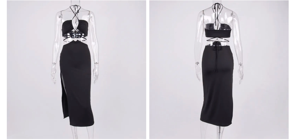 Hollow Out Tied High Slit Dress – Bold Halter Party Look
