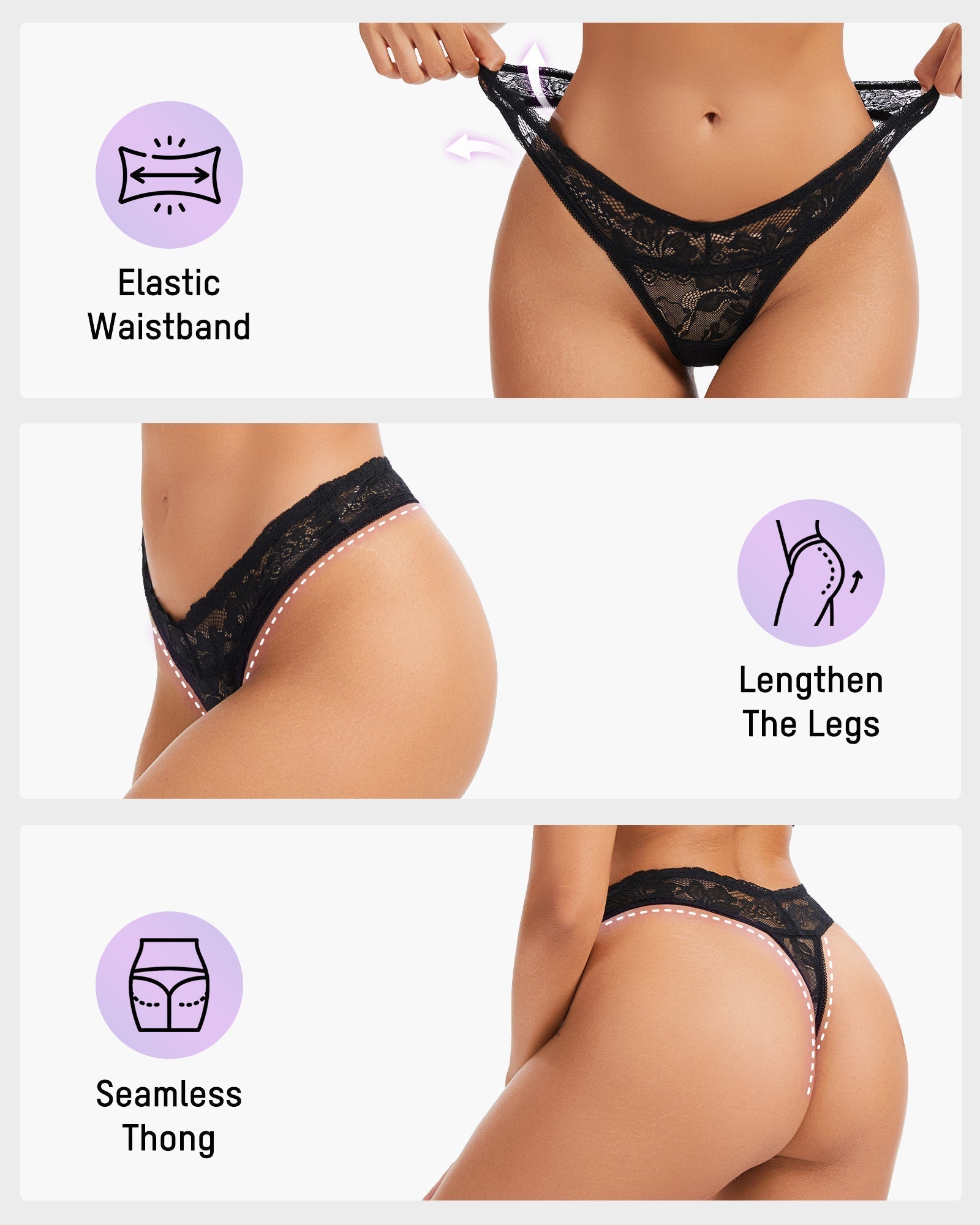 Elegante Conforto – Fio Dental de Renda Floral (Pacote com 3)