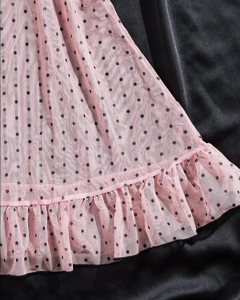 Conjunto de Camisón con Tirantes y Estampado de Lunares Semitransparente – Escote en V