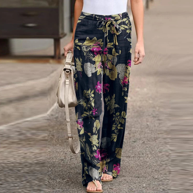 Pantalones vintage de primavera y otoño, moda con estampado floral