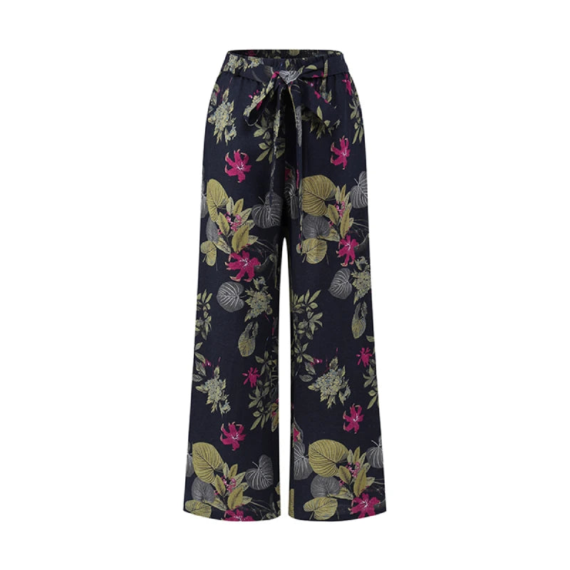 Pantalones vintage de primavera y otoño, moda con estampado floral