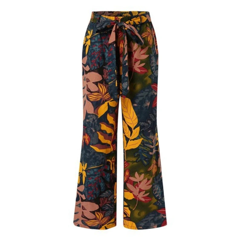 Pantalones vintage de primavera y otoño, moda con estampado floral