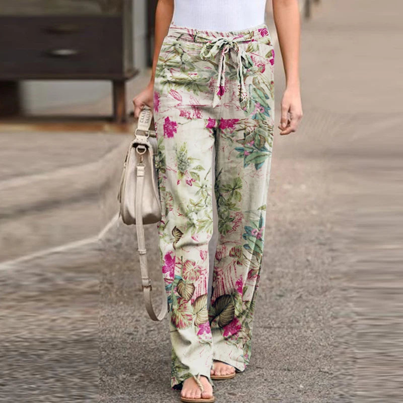 Pantalones vintage de primavera y otoño, moda con estampado floral