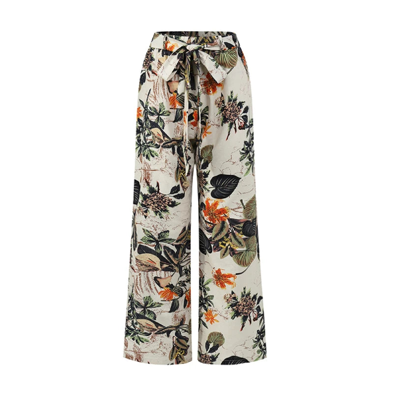 Pantalones vintage de primavera y otoño, moda con estampado floral