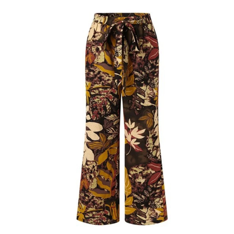 Pantalones vintage de primavera y otoño, moda con estampado floral