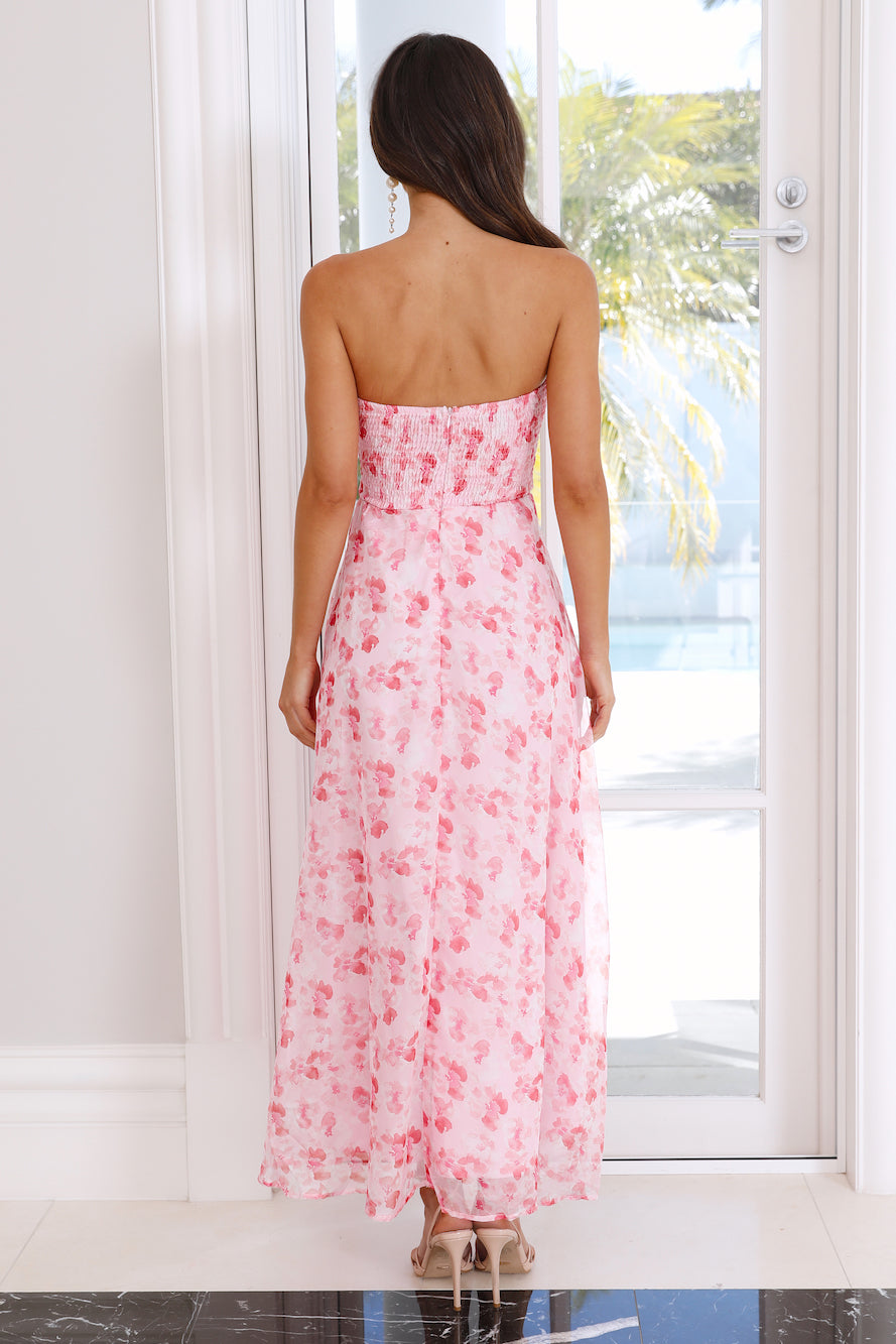 Love Fantasy Strapless Pink Midi Dress | Romantic Floral Fit