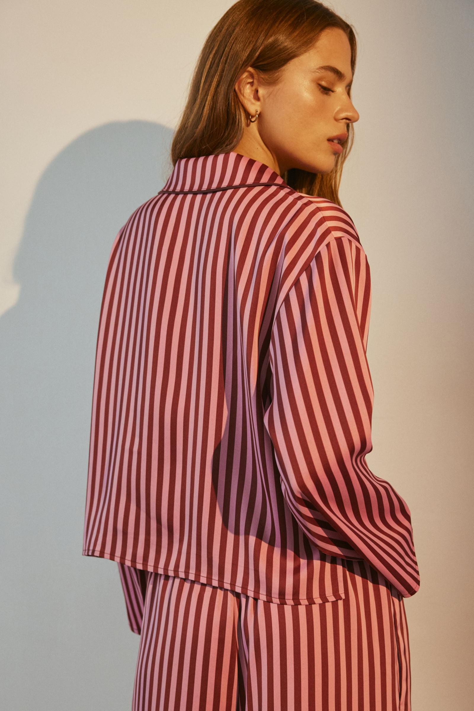 Striped Lace-Up Satin Pajama
