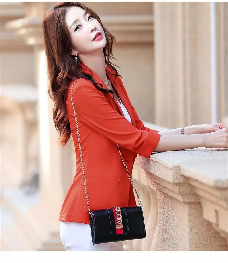 Blazer pequeño de algodón y lino para mujer