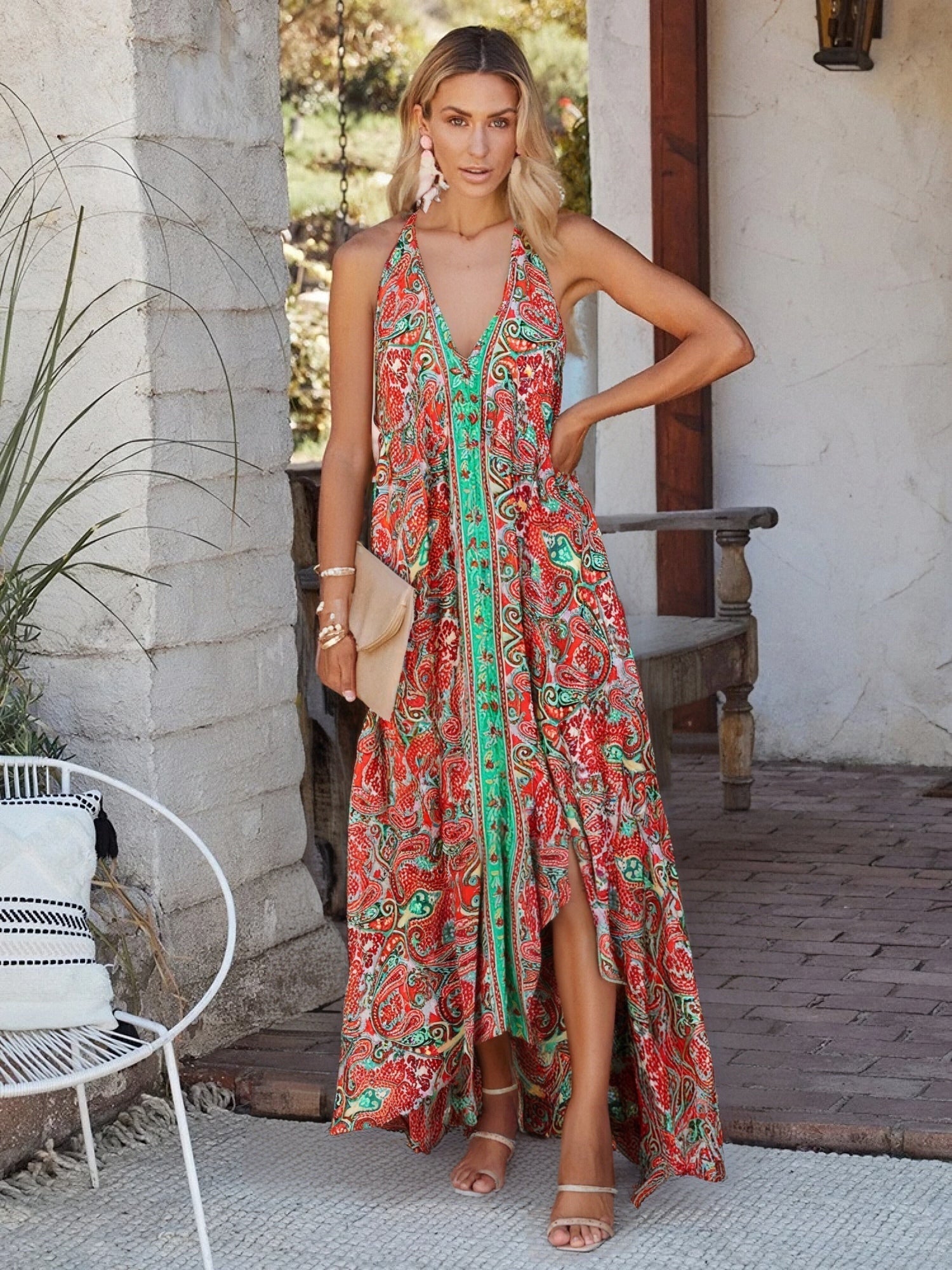 Strapless Vacation Summer Boho Dress – Flowy Halter Maxi for Beach Days