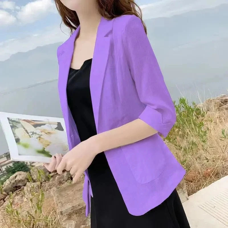 Blazer pequeño de algodón y lino para mujer