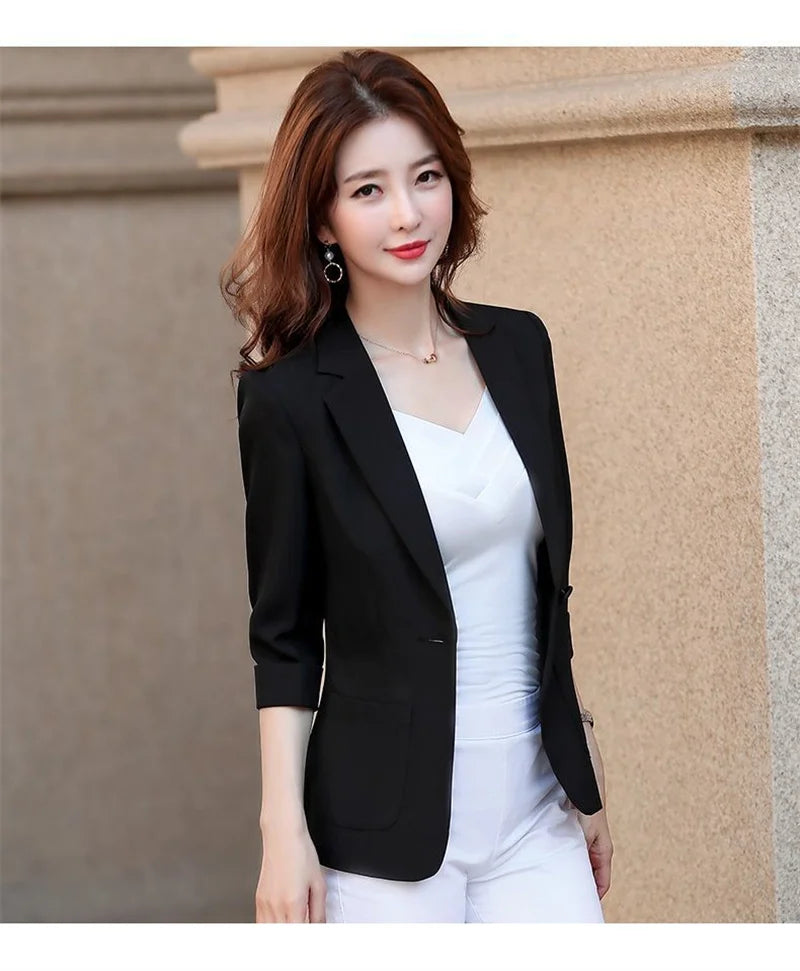 Blazer pequeño de algodón y lino para mujer