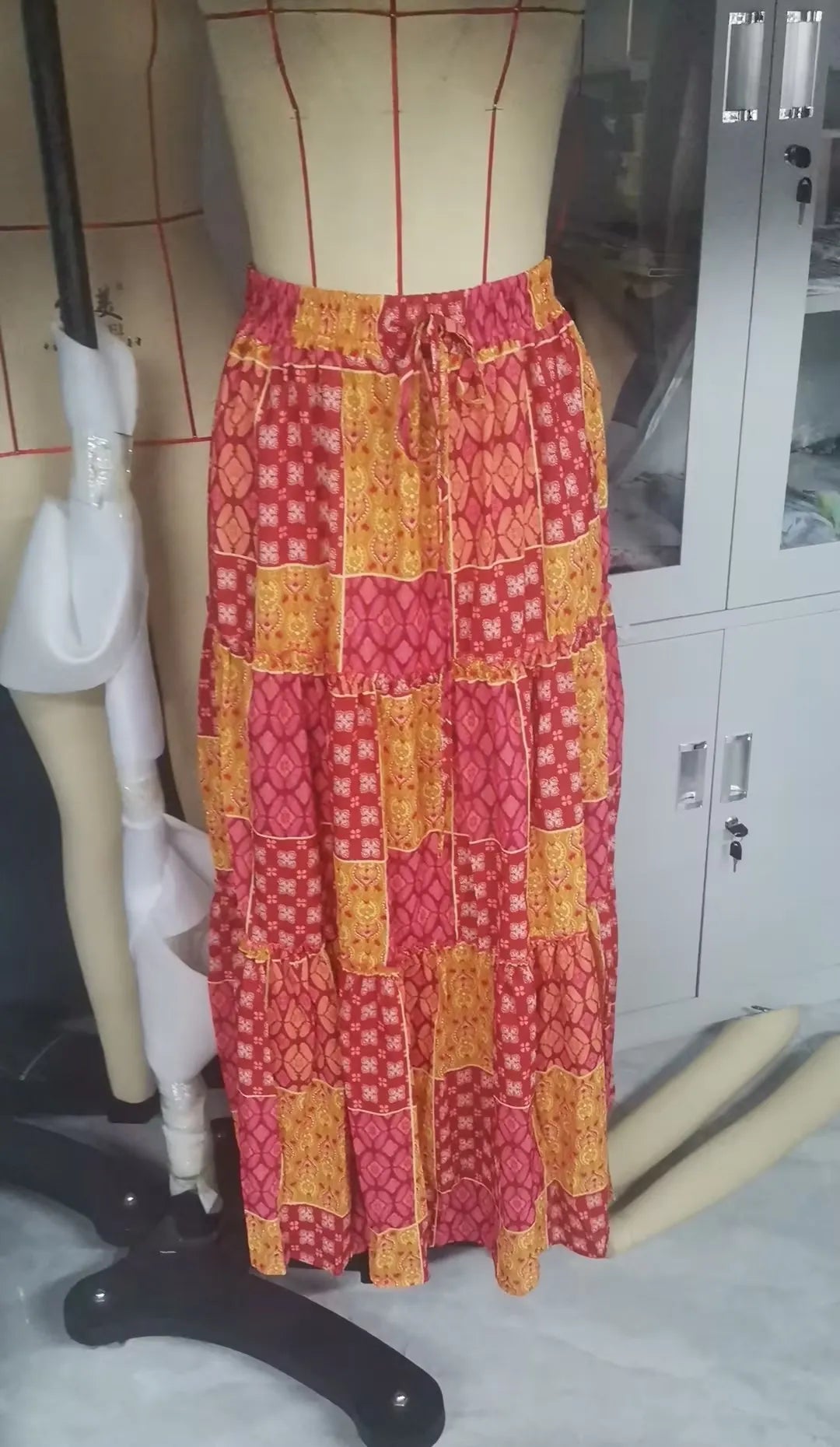 Falda larga bohemia retro Y2K de verano