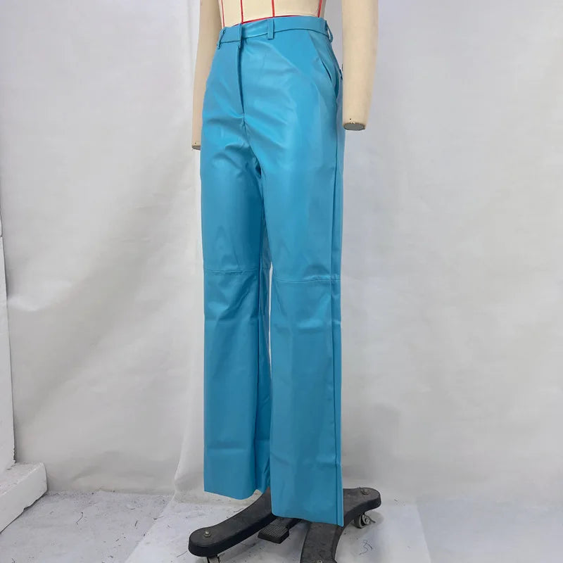 Pantalones de cuero sintético de color liso