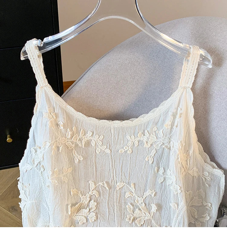 Blusa tirantes fina de lino y algodón a crochet