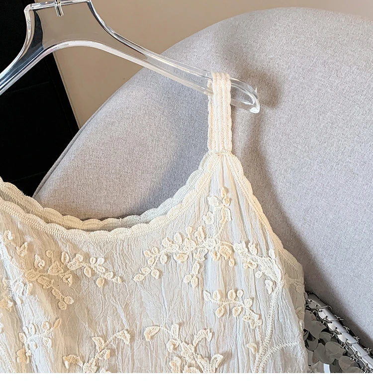 Blusa tirantes fina de lino y algodón a crochet