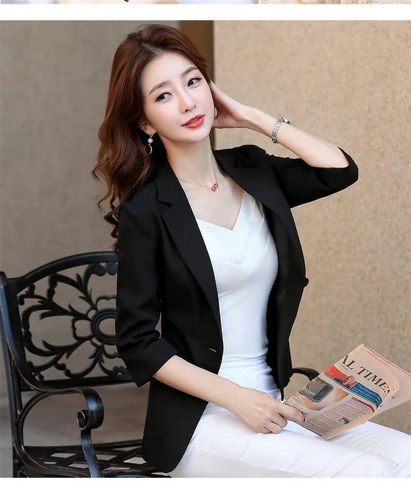 Blazer pequeño de algodón y lino para mujer