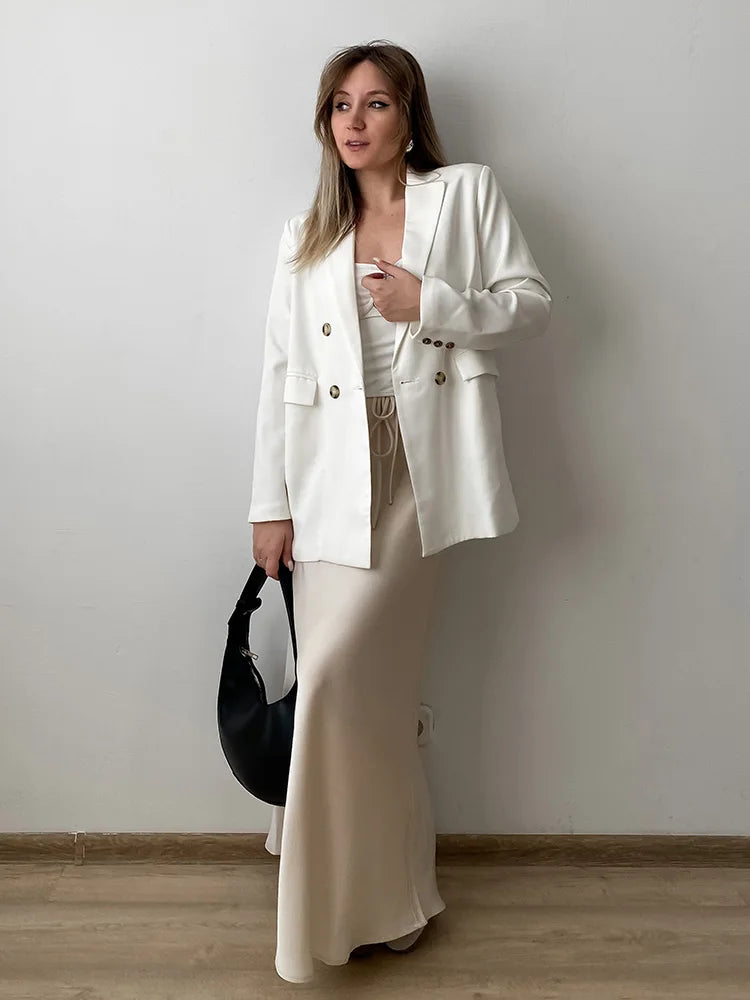 Falda larga de satén negro, ideal para trabajo