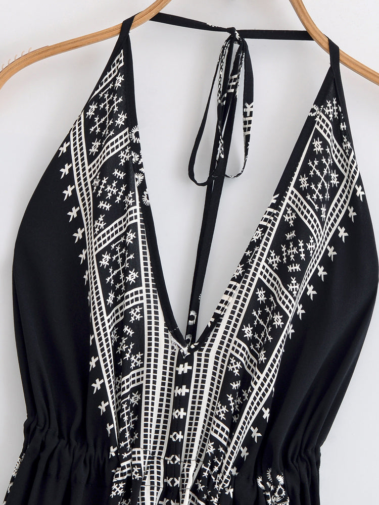 Strapless Vacation Summer Boho Dress – Flowy Halter Maxi for Beach Days