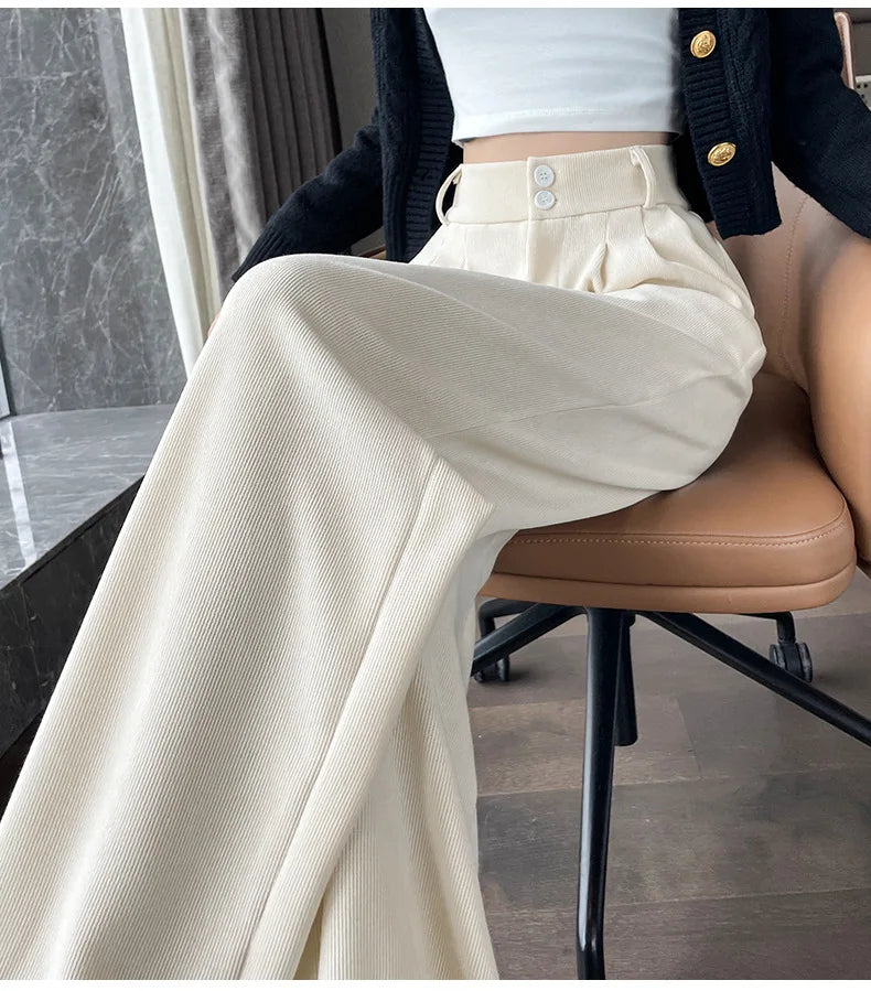 Pantalones anchos de terciopelo marrón casuales VigoAnne 2025